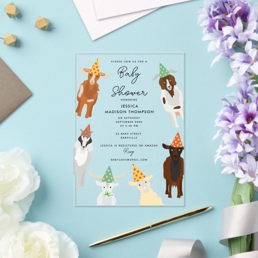 Schattigee Geiten Boerderij Partij Dieren Geit Bab Acryl Uitnodigingen (Insitu (Huwelijk))