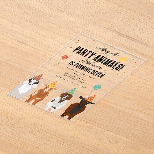 Schattigee Geiten Boerderij Partij Dieren Geit Ver Acryl Uitnodigingen (Laagn)