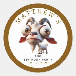 Schattigee geitenboerderijdieren 2e verjaardagsfee ronde sticker