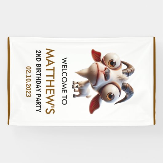 Schattigee geitenboerderijdieren 2e verjaardagsfee spandoek (Horizontaal)