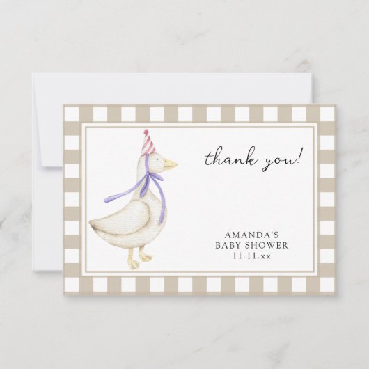 Schattigee gekke gans baby shower dank u bedankkaart (Voorkant)