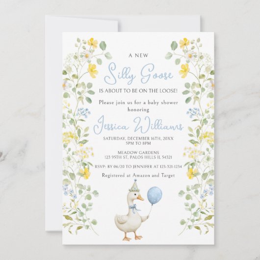 Schattigee Gekke Gans Bloemen Baby Boy Shower Kaart (Voorkant)