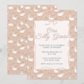 Schattigee Gekke Gans Eerste Verjaardagsuitnodigin Kaart (Voorkant / Achterkant)