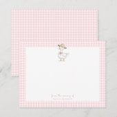 Schattigee Gekke Gans roze gingham Baby meisje Bedankkaart (Voorkant / Achterkant)