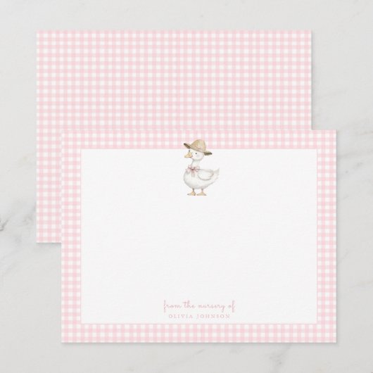 Schattigee Gekke Gans roze gingham Baby meisje Bedankkaart (Voorkant / Achterkant)
