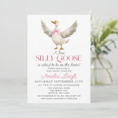 Schattigee Gekke Gans Roze Ribbon Girl Baby shower Kaart (Staand voorkant)