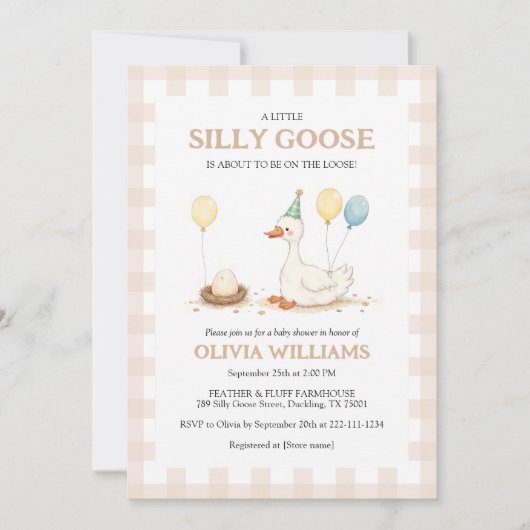 Schattigee Gekke Goose Baby shower Uitnodiging (Voorkant)