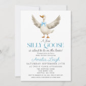 Schattigee Gekke Goose Blue Ribbon Boy Baby shower Kaart (Voorkant)