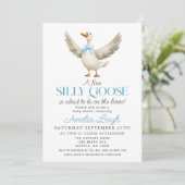Schattigee Gekke Goose Blue Ribbon Boy Baby shower Kaart (Staand voorkant)