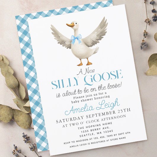 Schattigee Gekke Goose Blue Ribbon Boy Baby shower Kaart