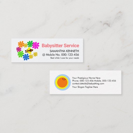 Schattigee gele bij kleurrijke bloemen mini visitekaartje (Voorkant / Achterkant)