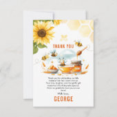 Schattigee gele bij & zonnebloem 1e bijendag verja bedankkaart (Voorkant)