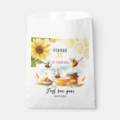 Schattigee gele bij & zonnebloem 1e bijendag verja bedankzakje (Voorkant)