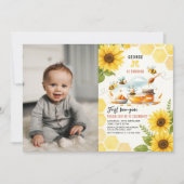 Schattigee gele bij & zonnebloem 1e bijendag verja kaart (Voorkant)