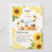 Schattigee gele bij & zonnebloem 1e bijendag verja kaart (Voorkant)