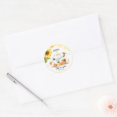 Schattigee gele bij & zonnebloem 1e bijendag verja ronde sticker (Envelop)