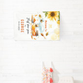 Schattigee gele bij & zonnebloem 1e bijendag verja spandoek (Insitu)