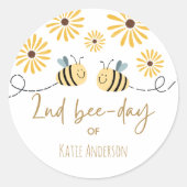 Schattigee Gele Bijen en Zonnebloem 2e Bijendag Ronde Sticker (Voorkant)