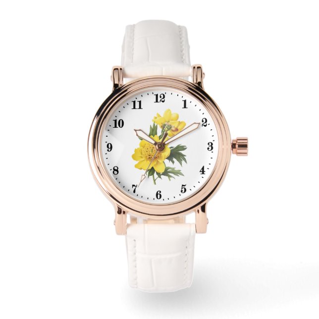 Schattigee  gele bloemen dames horloge (Voorkant)