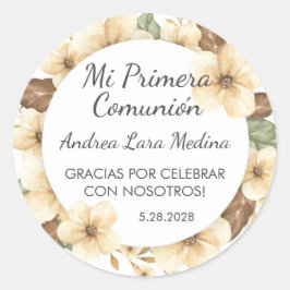 Schattigee Gele Bloemen in Spaans Eerste Communie Ronde Sticker