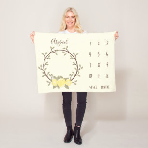 Schattigee Gele Bloemenkrans Baby Milestone Fleece Deken