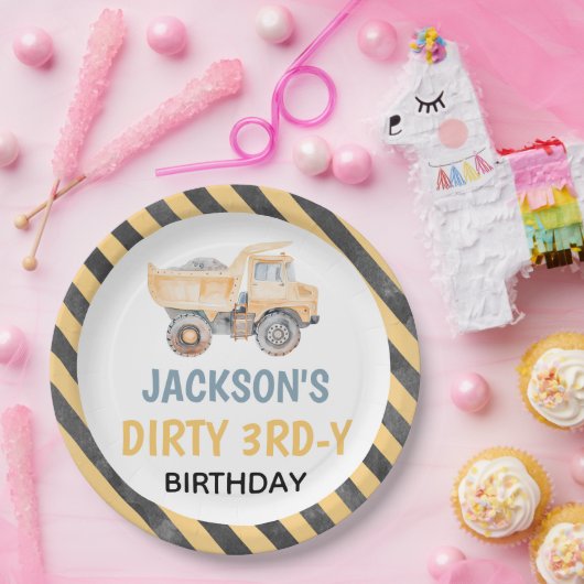 Schattigee Gele Bouw Dirty 3rdy Papier Bord (Feest)