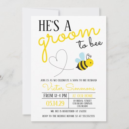 Schattigee gele bruidegom te bijen bruiloft douche kaart (Voorkant)