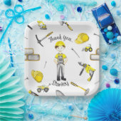 Schattigee gele constructie vrachtwagen dumppatroo papieren bordje (Feest)