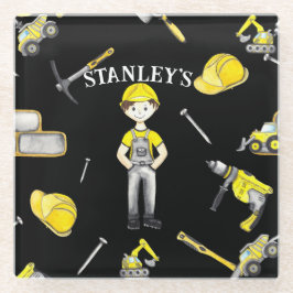 Schattigee gele de stortplaatnaam van de bouwvrach glazen onderzetter