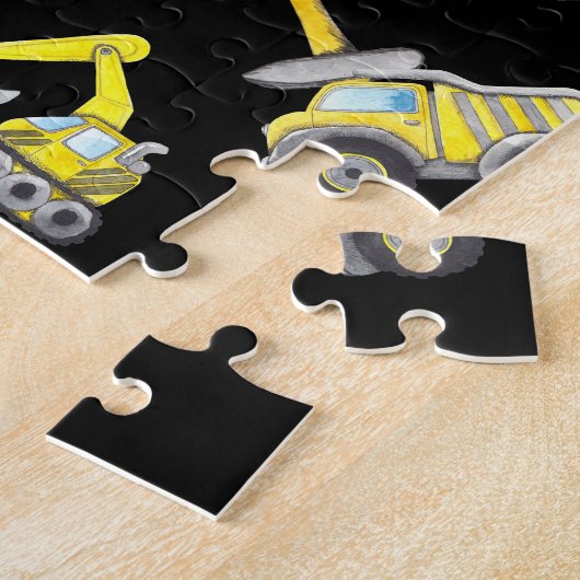 Schattigee gele de stortplaatnaam van de bouwvrach legpuzzel (Zijkant)