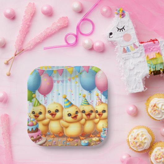 Schattigee Gele Ducklings Verjaardagsfeest Papiere Papieren Bordje (Feest)
