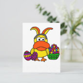 Schattigee Gele Eend met Paashaas Oren en Mand Feestdagenkaart (Staand voorkant)