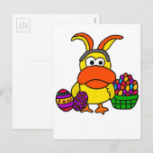 Schattigee Gele Eend met Paashaas Oren en Mand Feestdagenkaart (Voorkant / Achterkant)
