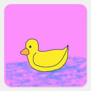 Schattigee Gele Eend op Roze Vierkante Sticker