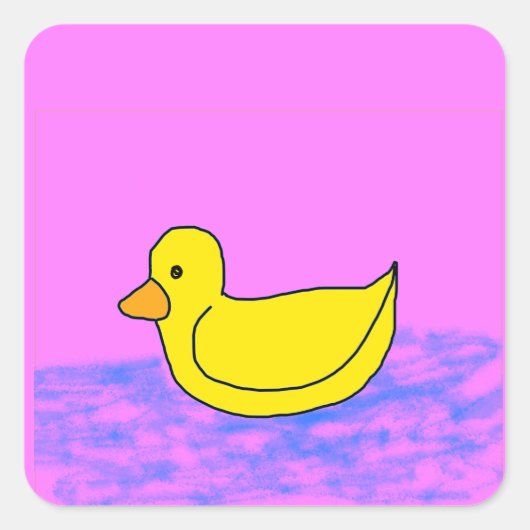 Schattigee Gele Eend op Roze Vierkante Sticker (Voorkant)