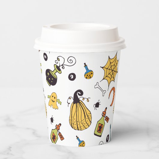 Schattigee Gele en Groene Boo Halloween Papieren K Papieren Bekers (Achterkant)