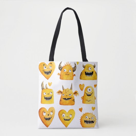 Schattigee gele Halloween monsters Tote Bag (Voorkant)