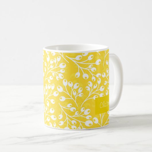 Schattigee gele herfstbessen koffiemok (Voorkant rechts)