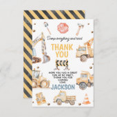 Schattigee Gele Jongens Bouw Verjaardag Bedankkaart (Voorkant / Achterkant)