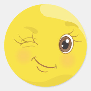 Schattigee gele knipoog Emoji-Stickers Ronde Sticker