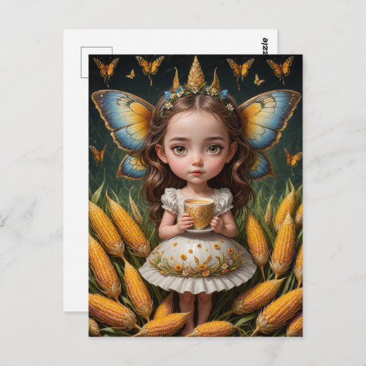 Schattigee gele maïs vlinder fee briefkaart (Voorkant / Achterkant)