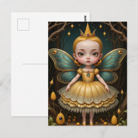 Schattigee gele maïsfee briefkaart (Voorkant / Achterkant)