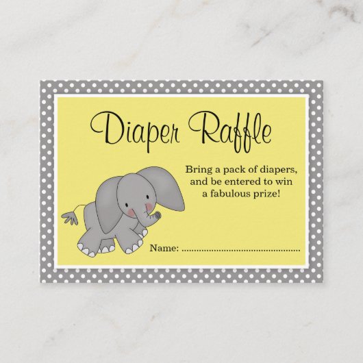 Schattigee Gele Olifant Baby shower Luier Raffle Informatiekaartje (Voorkant)