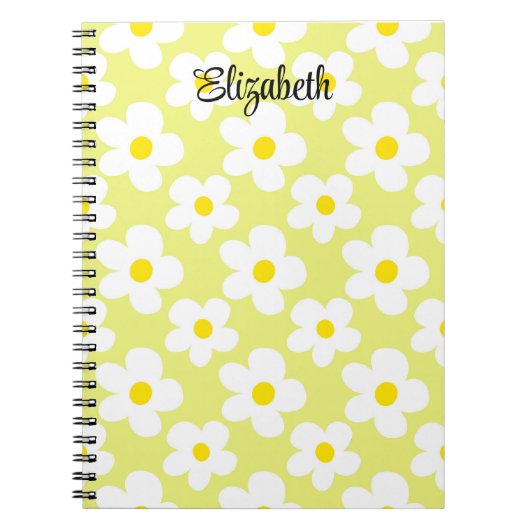 Schattigee gele retro madeliefjes girly journaling notitieboek (Voorkant)