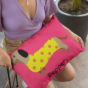 Schattigee Gele & Roze Teckel Hond Grappig Accent Kussen