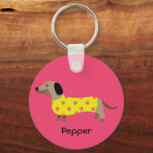 Schattigee Gele & Roze Teckel Hondennaam Funny Sleutelhanger (Voorkant)