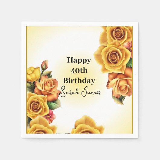 Schattigee gele rozen 40e verjaardag servet (Voorkant)