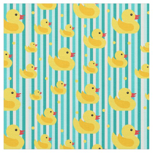 Schattigee Gele Rubber Ducks Gestreepte Badtijd Pa Stof (Close Up)