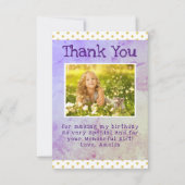 Schattigee gele sterpatroon meisje foto verjaardag bedankkaart (Voorkant)