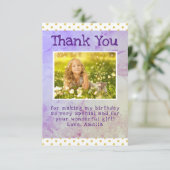 Schattigee gele sterpatroon meisje foto verjaardag bedankkaart (Staand voorkant)